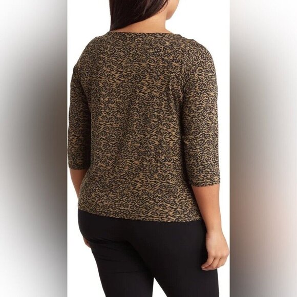T Tahari Women's Top Size 2X/TTG long sleeves Stretch Brown/Black 3/4 Sleeve NWT - Picture 2 of 8